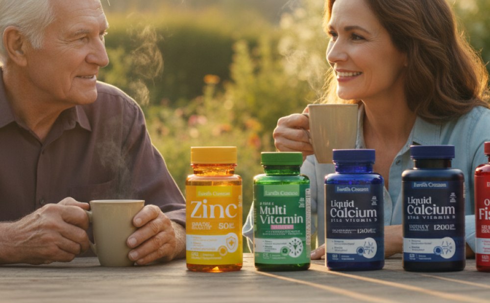 Couple enjoying morning coffee with Earth's Creation supplements