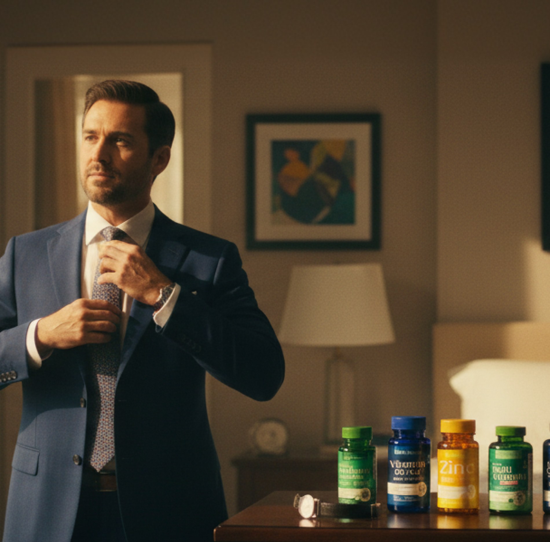 Man getting ready in the morning with Earth's Creation supplements