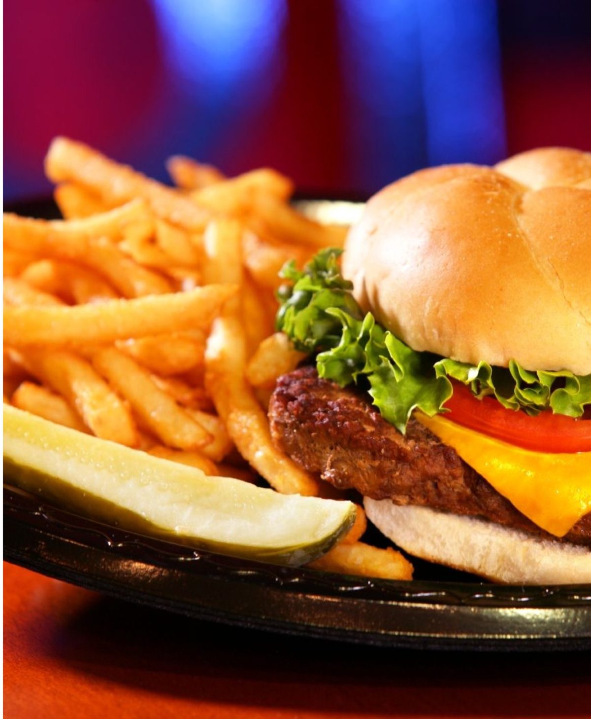 Typical fast-food burger and fries