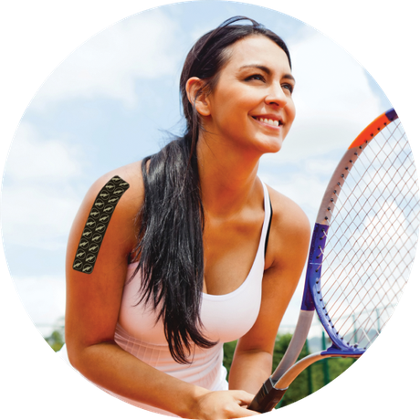 Tennis player wearing Thrive Tape